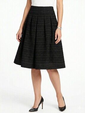 NWT Talbots Black Textured Pleated A-Line Skirt With Shimmer Size 16